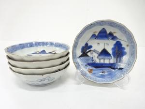 古伊万里　染付　山水　なます皿　5客揃